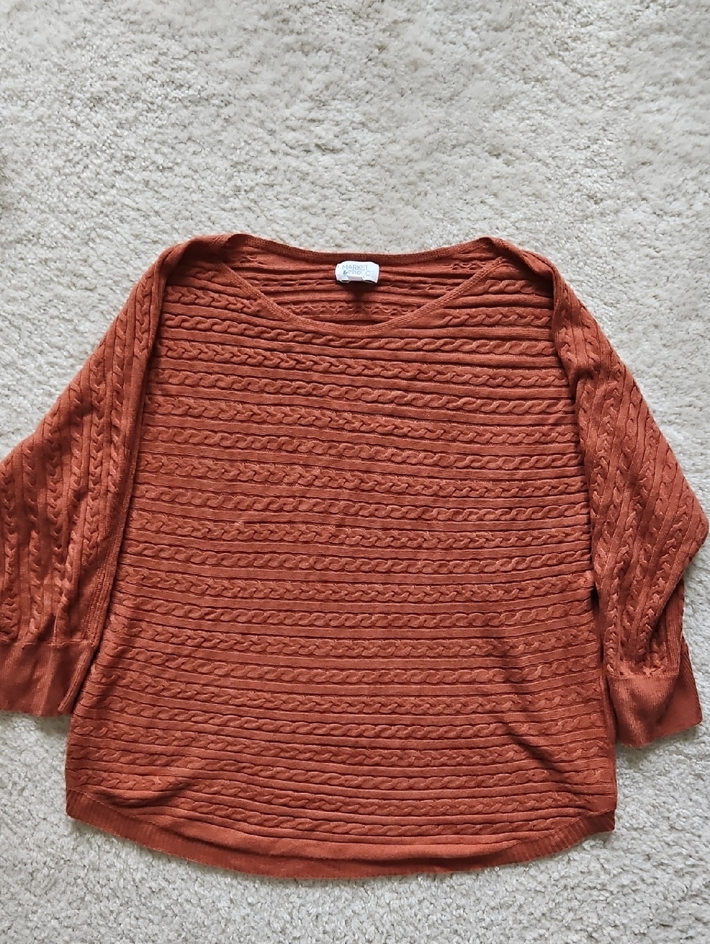 Market & Spruce Rust Orange Cable Knit Sweater